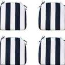 Fabritones Outdoor Seat Cushions Navy Stripe Set of 4 Patio Chair Cushions with Ties 16x17 Inch Square Chair Pads
