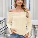 ZAFUL Women Off Shoulder Sweaters Long Sleeve Cable Knit Slim Fit Ribbed Knit Tops Pullover Sweaters (Large)