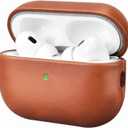 ICARERFAMILY Leather Case for AirPods Pro 2 (2022), Genuine Leather Shockproof Protective Cover for AirPods Pro 2 Earphones Charging Case (LED Visible) Support Wireless Charger Brown