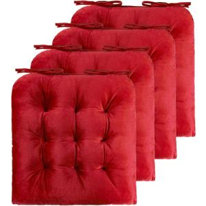 ELFJOY 4 Pack Chair Cushions for Dining Chairs with U-Shape Red 16"x16", 4 Count