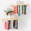 2 Set of Floating Bookshelf with White Shelf Brackets, Pine Wood Invisible Bookshelf, Hanging Bookshelves for Wall, Unique Space Saving Wall Bookcase, White(16.5L8.7W1.5H)