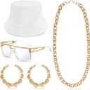 Sintege 80s 90s Outfits Accessories for Men Women Hip Hop Costume Kit,Rapper Outfits Hip Hop Jewelry Set for Women Men (White)