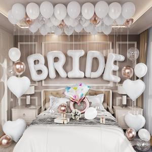 Bride Balloon Decoration Set 40 inch White Bride Heart Balloon with Pearl White Champagne Gold Balloons for Bridal Shower Wedding Engagement Bachelorette Party Decor 62 Pieces