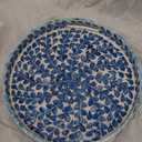 PEMAR 12.6 Mother of Pearl Round Serving Tray with Handles, Decorative Nacred Wooden Ottoman Coffee Table Tray (Teal Floral Pattern)