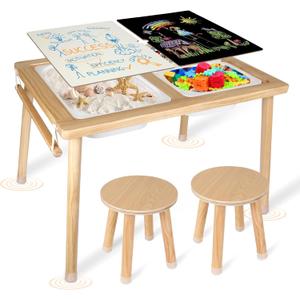 Sensory Table for ToddlersKids Sensory Table with Paper Roll Stick & Double-Side BoardToddler Play Desk with 3 Storage Bin, Indoor Outdoor Gift for Boys Girls