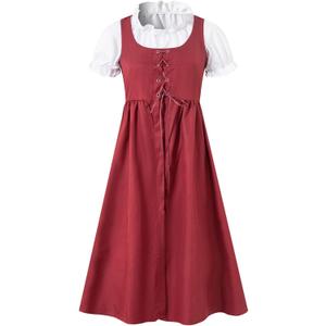 Girls Renaissance Dress Medieval Red Dress Princess Child Dress Up Costume (7-8 Years)