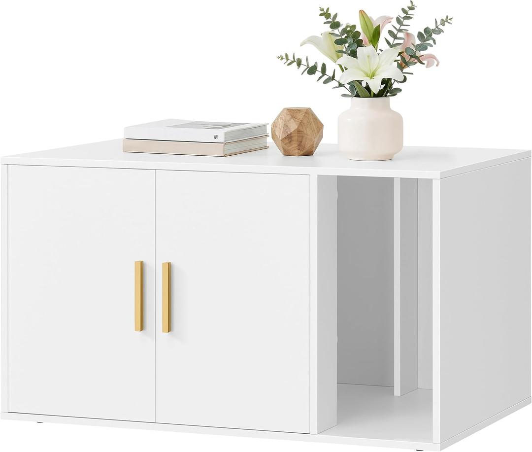 Feandrea Custos Collection - Cat Litter Box Enclosure, Modern Hidden Litter Box Furniture, Double Doors, Indoor Pet House, Side End Table, 31.5 x 19.7 x 17.7 Inches, Cloud White UPCL020WB01S