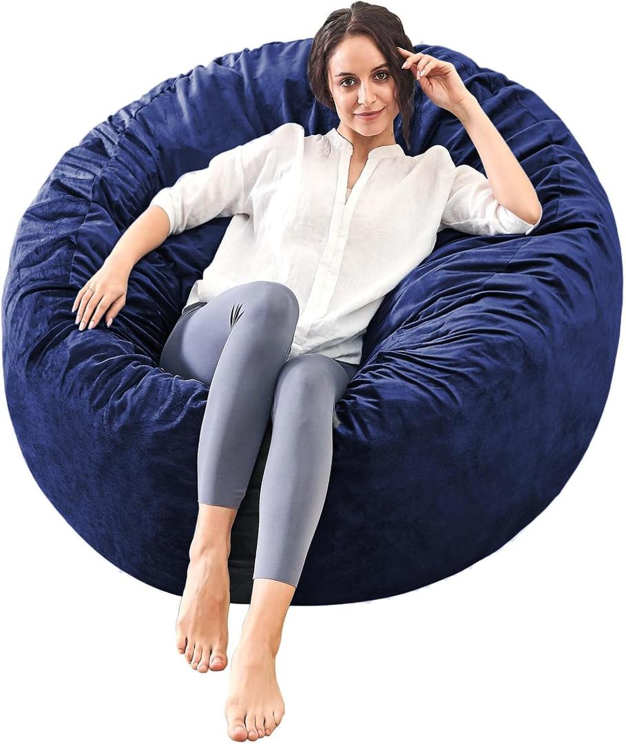 Bean Bag Chairs - Memory Foam Furniture BeanBag Chair - Kids/Teens Sofa with Soft Micro Fiber Cover - Round Fluffy Couch for Living Room Bedroom College Dorm (Medium, Navy)