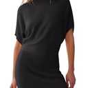 ZESICA Women's 2025 Summer Casual Mock Neck Bodycon Mini Dress Cap Sleeve Slim Fit Ribbed Knit Short Sweater Dresses, Black, Large