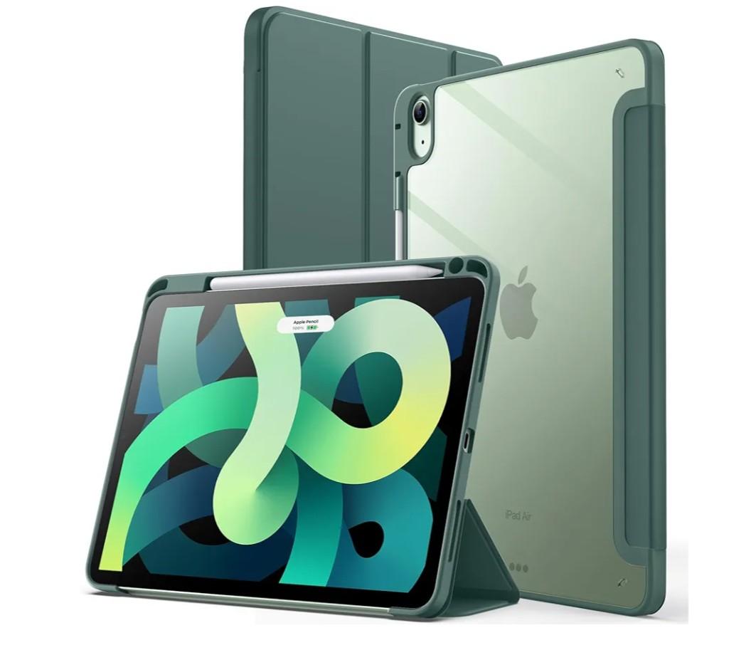 JETech Case ONLY for iPad Air 11-Inch M4/M3/M2 (2026/2025/2024), iPad Air 5/4 (2022/2020 5th/4th) with Pencil Holder, Clear Transparent Back Slim Stand Shockproof Tablet Cover (Misty Blue)