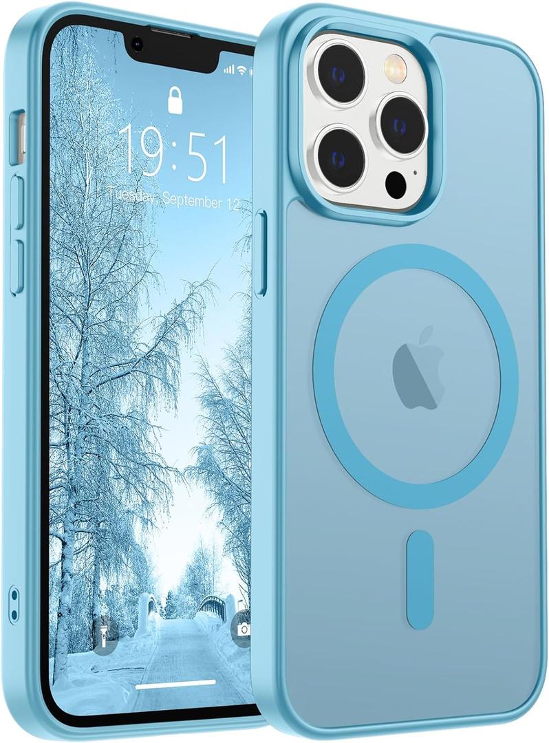 SUPFINE Magnetic for iPhone 13 Pro Case (Compatible with MagSafe) (Military Grade Drop Protection) Slim Translucent Matte Shockproof with Anti-Fingerprint Phone Case,Light Blue