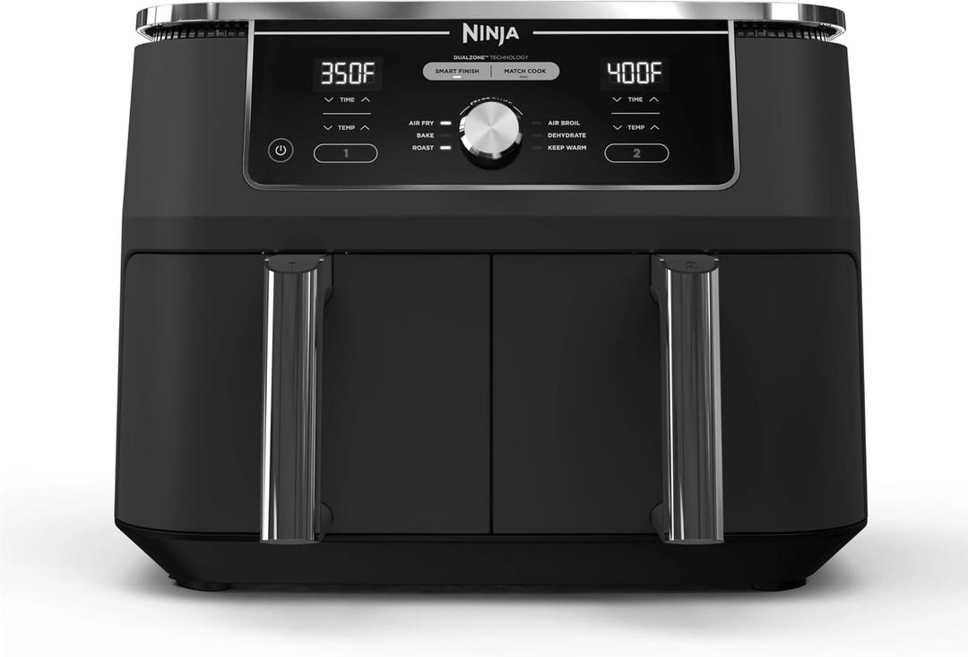 Ninja DZ401 Foodi 10 Quart 6-in-1 DualZone XL 2-Basket Air Fryer with 2 Independent Frying Baskets, Match Cook & Smart Finish to Roast, Broil, Dehydrate for Quick, Easy Family-Sized Meals, Grey, 10qt