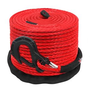 XPV 3/8" x 100ft Synthetic Winch Rope 23,809lbs Dyneema Winch Line Cable Rope with Hook and Sleeve Protection Red