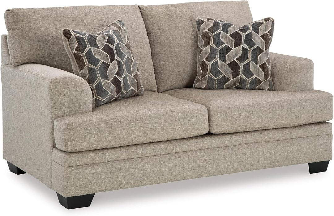 Signature Design by Ashley Stonemeade Casual Loveseat with 2 Toss Pillows, Light Brown