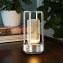 Portable Metal Table Lamp,Rechargeable Cordless LED Lamp for Indoor Outdoor, 3 Colour 4000MA Infinitely Dimming Battery Powered Small Desk Lamp, Restaurant Bedroom Bar Coffee Shop Camping Light-Silver