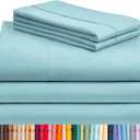 LuxClub 5 PC Split King Sheet Set, Breathable Luxury Bed Sheets, Deep Pockets 18" Eco Friendly Wrinkle Free Cooling Sheets Machine Washable Hotel Bedding Silky Soft - Aqua Split King