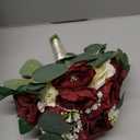 Set of 4 Bridesmaid Bouquets, 11 Inch Wedding Bouquets for Bridesmaids Artificial Flower Bouquets for Wedding Ceremony Bridal Shower Decorations - Burgundy & White