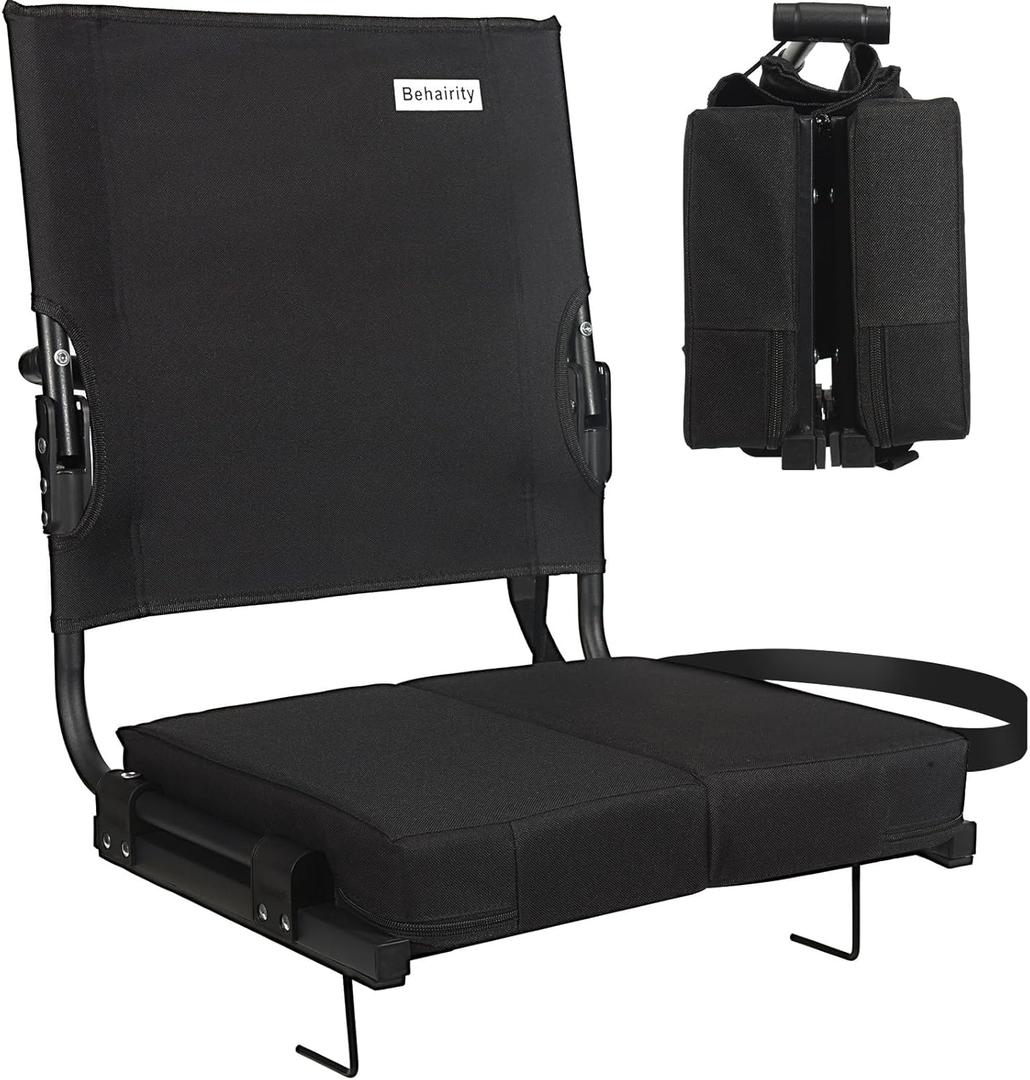 Stadium Seats for Bleachers with Back Support Wide, Portable Bleacher Chairs with Highest Back and Thick Cushion, Folding Padded Stadium Chair for Adults at Sports Events and Concerts. (Black)