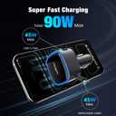 Retractable Car Charger USB C, 90W Super Fast Car Adapter for iPhone 17 Pro Max/Air/16/iPad/Samsung S26, USBC Android Phone Accessories, Dual 45W PPS Cigarette Lighter Adapter Plug with Type C Cable