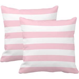 Leaveland Pink and White Stripe Set of 2 20x20 Inch Cotton Polyester Square Throw Pillow Cover Decorative Soft Cushion Case Fall Autumn Winter Christmas Home Decor Sofa Standard Size Accent Pillowcase