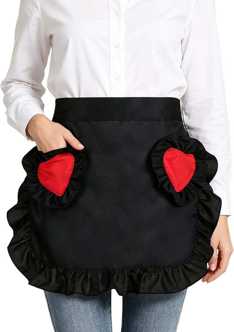 Women Waist Apron with 2 Love Pockets, Waitress Work Apron for Kitchen Restaurant Coffee Shop, Costume Apron