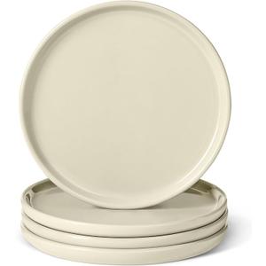 Amazon Basics Glazed Stoneware Appetizer Plates, Ceramic 4-Piece Set, Microwave and Dishwasher-Safe, 6.7 in., Ivory