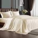 BEDELITE King Size Sheets Set, Luxury Soft Beige Satin Sheets for Hair and Skin, Similar to Silk Bed Sheets Set 4 Pieces with 1 Deep Pocket Fitted Sheet, 1 Flat Sheet, and 2 Pillowcases