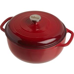Lodge 6 Quart Enameled Cast Iron Dutch Oven with Lid  Dual Handles  Oven Safe up to 500 F or on Stovetop - Use to Marinate, Cook, Bake, Refrigerate and Serve  Island Spice Red