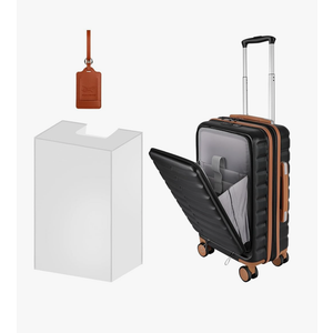22×14×9 Airline Approved Carry On Expandable Luggage with Front Open Pocket, Spinner Wheels, ABS+PC Hardshell Small 20inch Suitcase with Protective Cover and Luggage Tag, Black