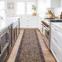 RYB HOME Washable Round Area Rug 5ft for Living Room, Floral Pattern Vintage Boho Rug for Bedroom, Soft Faux Wool Non Shedding Carpet for Dining Room Office Guest Room, Brown