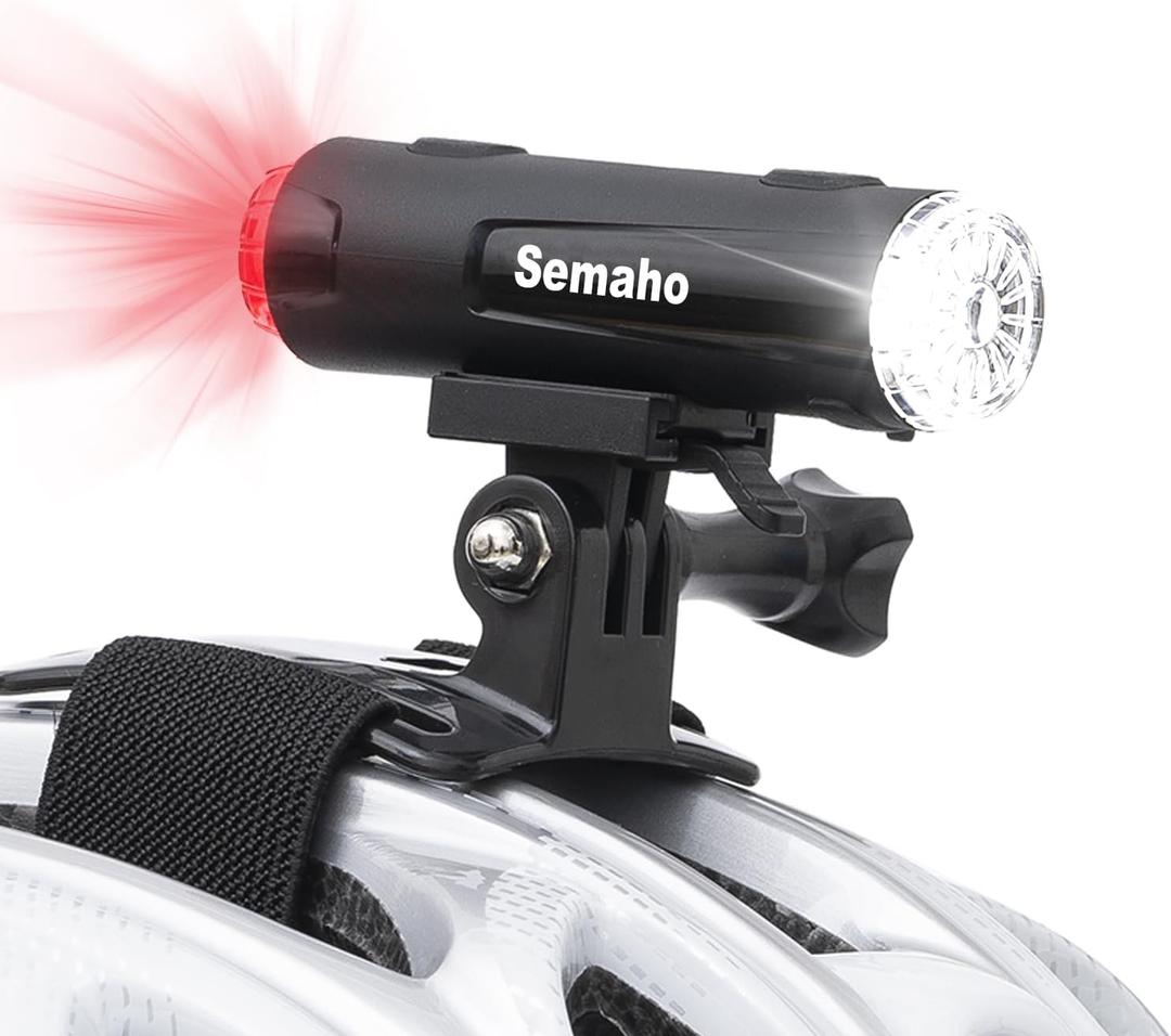 2in 1 Rechargeable Helmet Light with Bracket Mount Night Bike Light Riding Safety 5 Warning Light Modes IP66 Waterproof Bicycle Light, 360 Rotatable Front Rear Lights, Mountain Bike Headlight