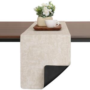 Table Runners 55 Inches Long, Dual-Sided Faux Leather Farmhouse Table Runner Waterproof Non-Slip for Living Room Party Home Decor Holiday Decorations(Cream-White Black, 15 x 55 Inch)