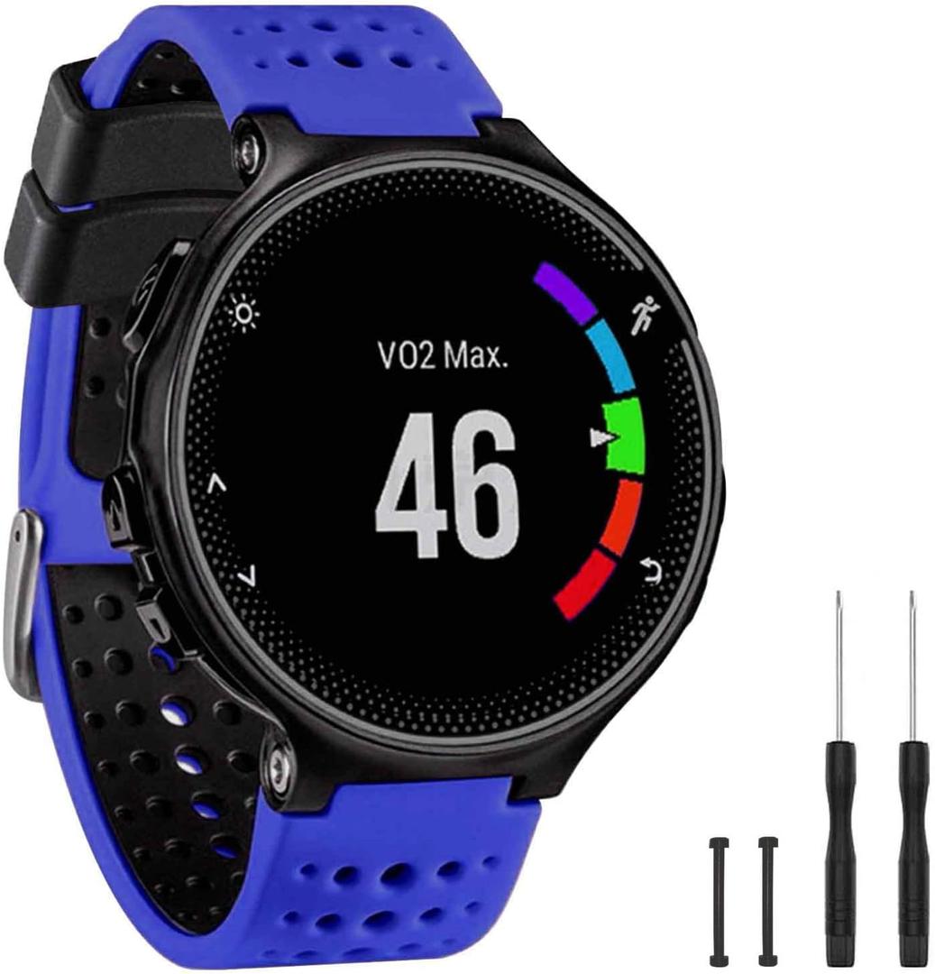 TopPerfekt Band Compatible with Garmin Forerunner 235, Soft Silicone Replacement Watch Band Strap Wristband for 220/230/235/620/630/735XT/235 Lite Smart Watch for Women Men (Blue-Black)