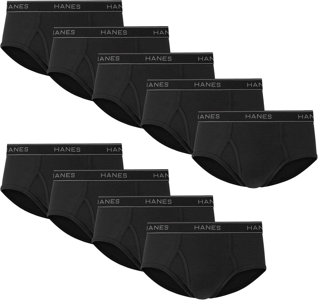 Hanes Men's Underwear Briefs, Cotton Mid Rise Briefs, Covered Waistband, Moisture Wicking, Multi-pack (X-Large, Black - 9 Pack)