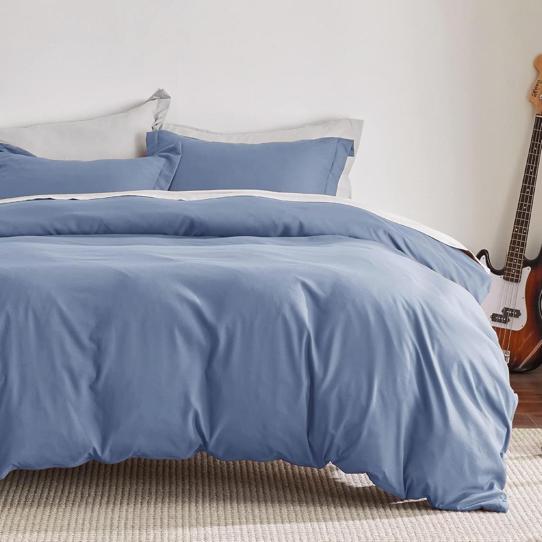 Bedsure Duvet Cover Queen Size - Soft Double Brushed Bedding Set for Kids & Adults, Zipper Closure, 3 Pieces, Includes 1 Duvet Cover (90"x90") & 2 Pillow Shams, NO Comforter, Black (Queen (90" x 90"), 01 - Blue)
