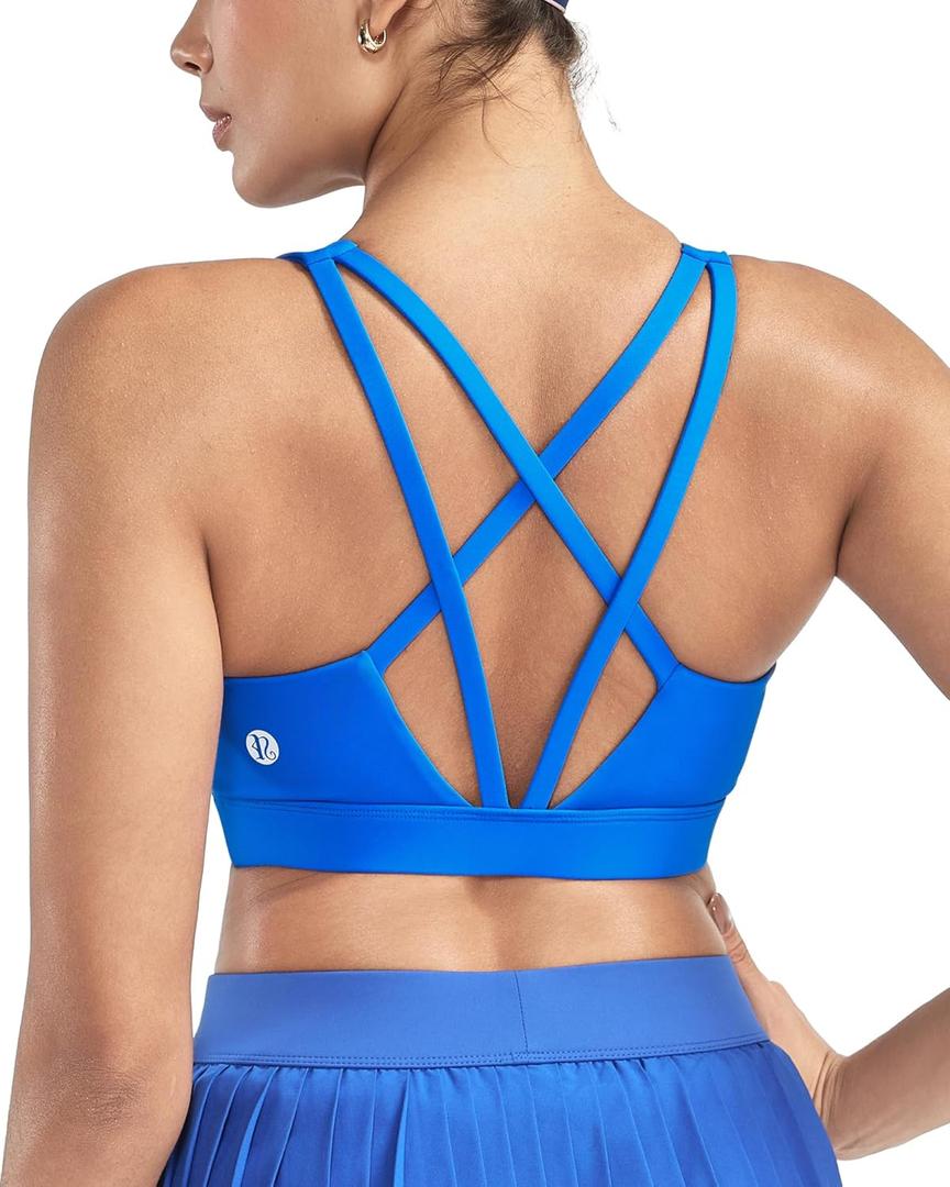 RUNNING GIRL Sports Bras for Women High Support, Molded Cup High Impact Sports Bras with Sewn in Pads Workout Yoga Bra (Medium, Sparkle Blue)