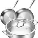 Amazon.com: LOLYKITCH 12 Inch Tri-ply Stainless Steel 5.5 QT Saut Pan and 8-10 Inch Frying Pan Set of 3,Induction Cookware,Dishwasher and Oven Safe.: Home & Kitchen