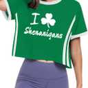 St Patricks Day Shirt Women Luck Shamrock Shirts Cute Saint Patricks Day Crop Top Irish Raglan Shirt (Green, L)
