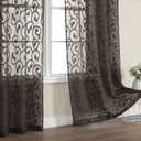 OWENIE Furman Chocolate Sheer Curtains 84 inches Long for Bedroom Living Room 2 Panels Set, Light Filtering Sheer Curtain with Elegant Clip Jacquard, Rod Pocket Window Treatments, 2 Pcs = 80" Width