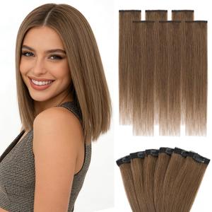 Hairro 6PCS 6 Clips In Short Hair Extensions Remy Real Human Hair Clip Ins Mini Clip On Hairpin Hairpieces For Women 31g 10 Inch #04 Medium Brown