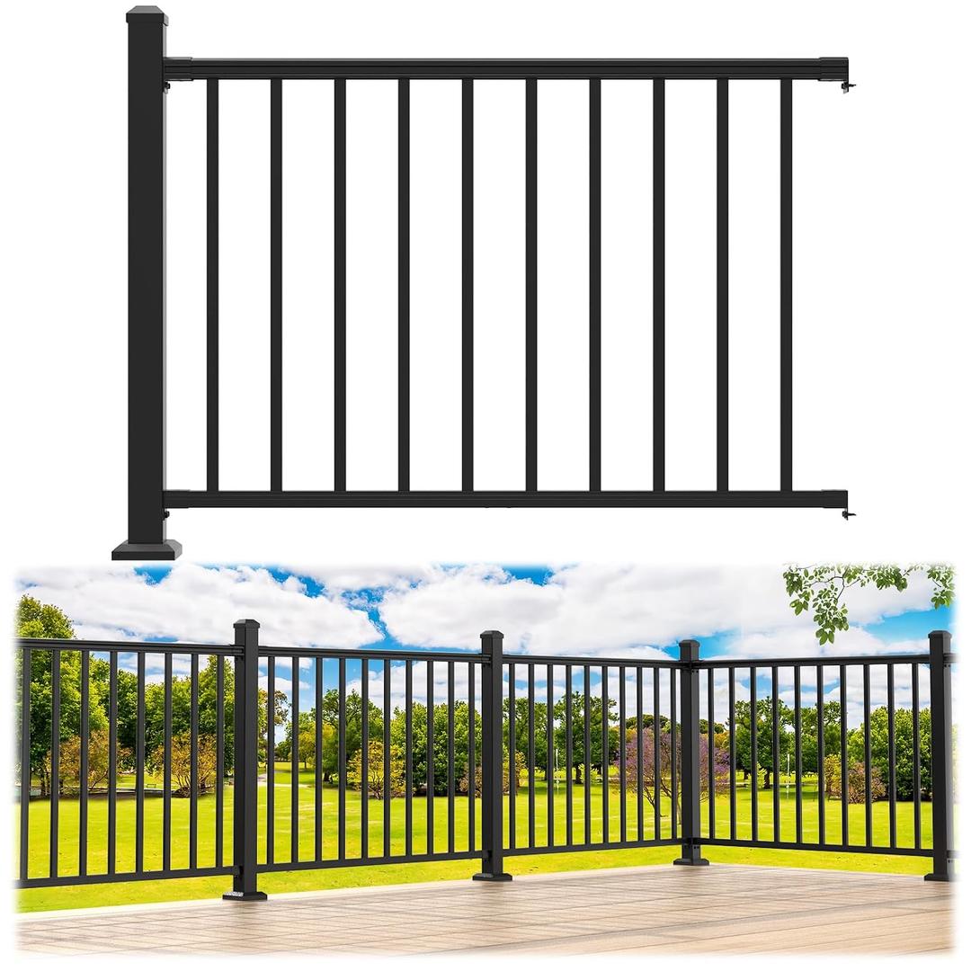 Egadis 36 in. H x 4 ft. W Porch and Deck Railing Kit, Aluminum Railing Kit, Black Textured AAMA 2604 Powder-Coat Finish Modular Rail System for Outdoor Decks, Porches & Balconies(1 Post, 1 Panel)