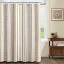 Boho Linen Shower Curtain for Bathroom, Western Striped Print and Twine-Inspired Woven Center,72" W x 72" L,Beige