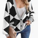 Sumleno Women Y2k Aesthetic Cardigan Sweaters Argyle Long Sleeve Open Front Knit Outerwear Trendy Oversized Fall Tops, Size L
