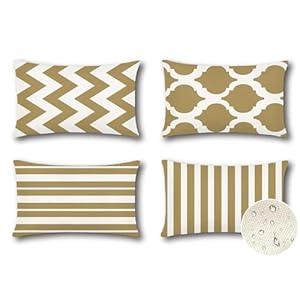 OTOSTAR Set of 4 Waterproof Throw Pillow Covers 16x24 Inch Farmhouse Geometric Square Pillow Cases for Couch Patio Furniture Balcony Garden Outdoor Decoration（Geometry70-Khaki）