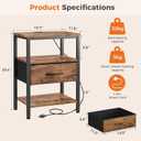 DUMOS Bedside Table with Charging Station and an Adjustable Fabric Drawer, and it is a Compact Nightstand, as Well as a 3-Tier Storage Organizer and an End Table for Bedroom, Brown, 15.7"D x 11.8"W x 23.29"H