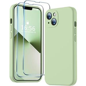 BossKiss Compatible with iPhone 14 Plus Case, Silicone Upgraded [Camera Protection] [2 Pcs 9H Screen Protector], Soft Anti-Scratch Microfiber Lining, 6.7 inch, Matcha