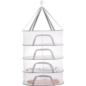 Coloch 4 Layer Herb Drying Rack with Zipper, Hanging Mesh Net Collapsible Food Drying Fish Net Hanging Basket Dryer Net for Seeds, Buds, Fruits, Vegetables, Herbs, Fish, Clothes, Doll