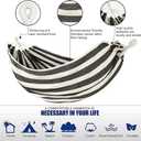 Cotton Canvas Hammock, Comfortable Fabric Camping Hammock with Tree Straps, Up to 440lbs with Travel Bag for Camping Outdoor/Indoor Patio Backyard(Black&White, Without bar)