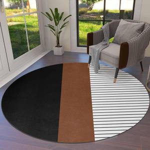 Black Brown Round Area Rug 6ft Carpet Runner Rug for Bedroom,Kitchen,Bathroom,Living/Dining/Laundry Room,Office,Area+Rug Large Bath Door Desk Floor Mat Boho White Geometric Stripes Bohemia Modern