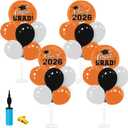 Graduation Decorations - 4 Set Balloon Stands, Class of 2026 Congrats Grad Table Centerpieces for Graduation Party Supplies(Orange& Black)